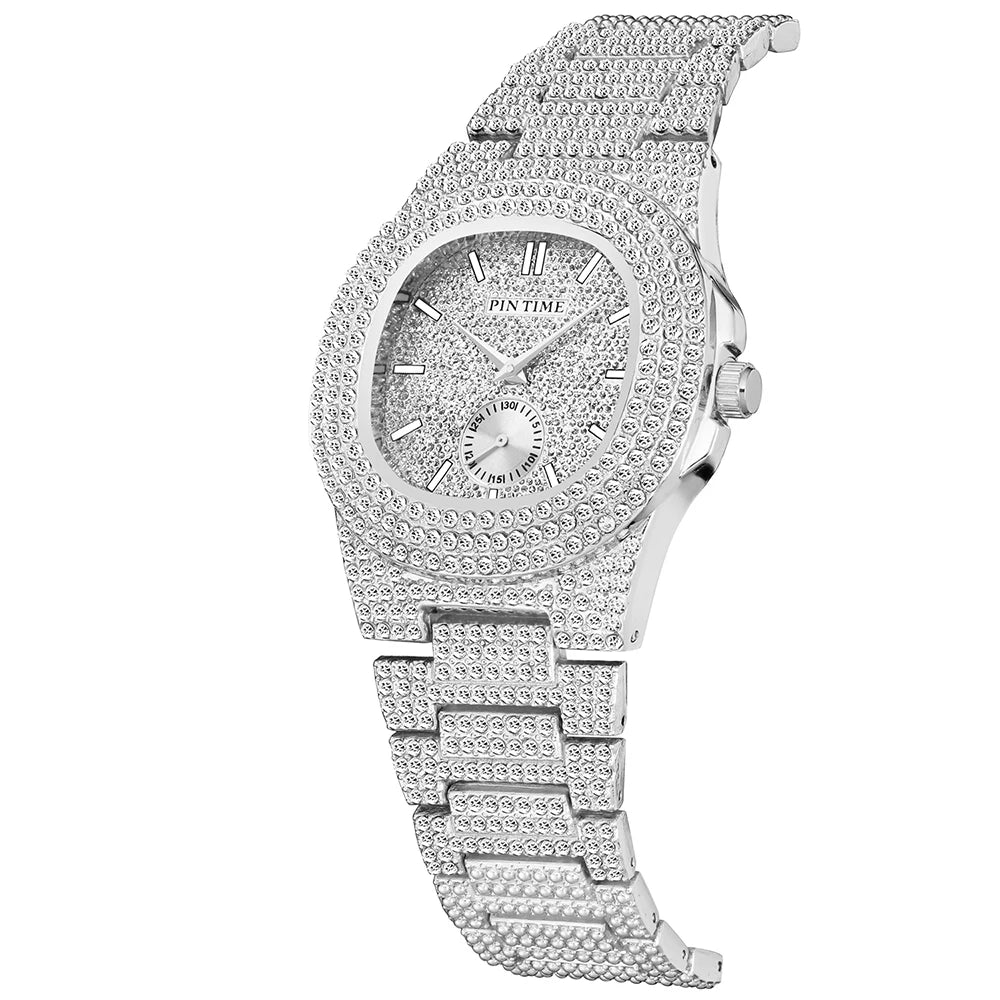 Montre Iced Out PINTIME – Cristaux CZ Homme | Quartz Luxe