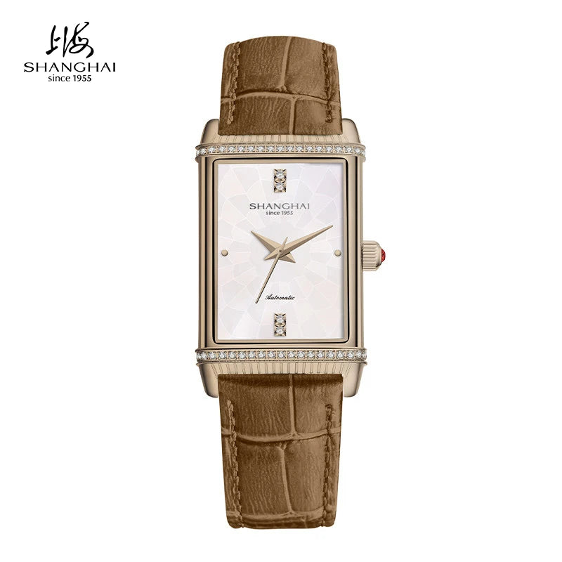 Shanghai Watch 22MT Montre Automatique Femme Rectangulaire Saphir Cuir 25x41mm – CLEVI Paris