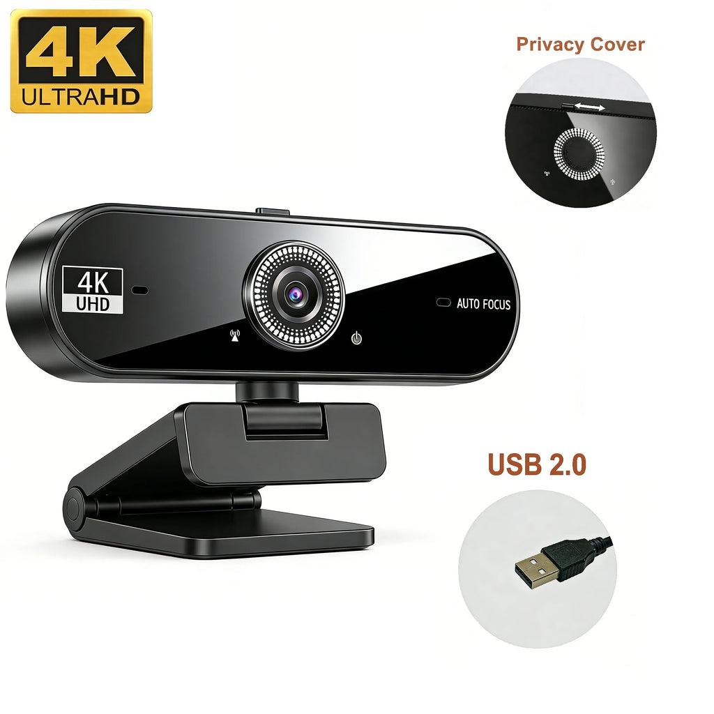 Webcam 4K 30fps Autofocus Cache Vie Privée Micro USB 2.0 Adaptateur USB-C – CLEVI Paris