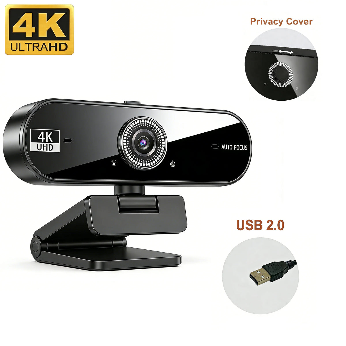 Webcam 4K 30fps Autofocus Cache Vie Privée Micro USB 2.0 Adaptateur USB-C – CLEVI Paris