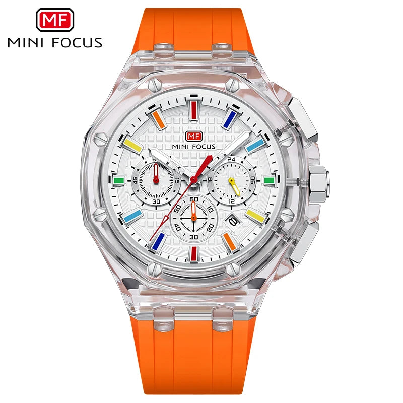 Montre Quartz Homme MINI FOCUS MF0616G – Chronographe, Boîtier Transparent & Aiguilles Lumineuses