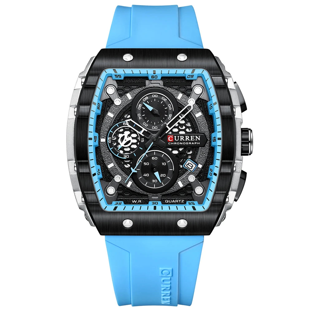 CURREN Montre Quartz Homme Rectangulaire Chronographe Silicone Date Auto 47mm – CLEVI Paris