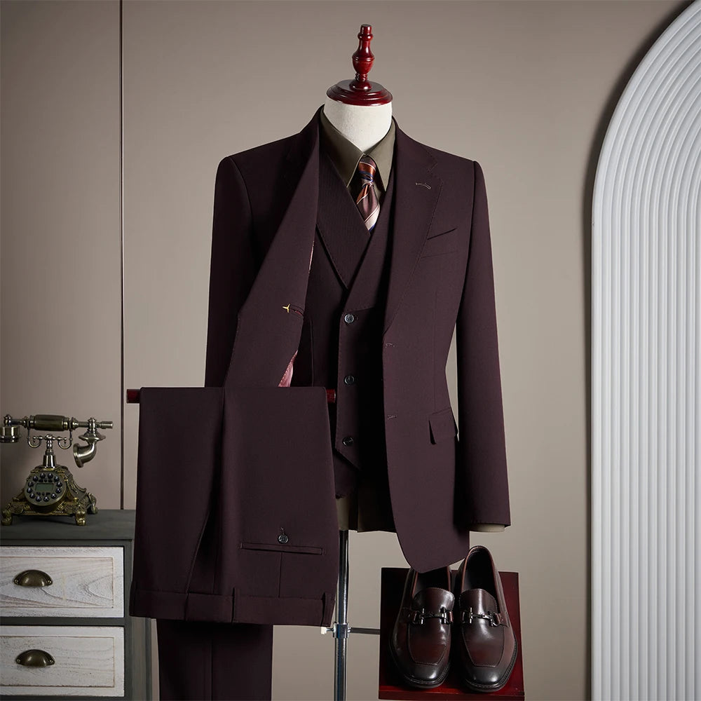 Costume 3 Pièces Homme Laine Coupe Slim Banquet Mariage – CLEVI Paris
