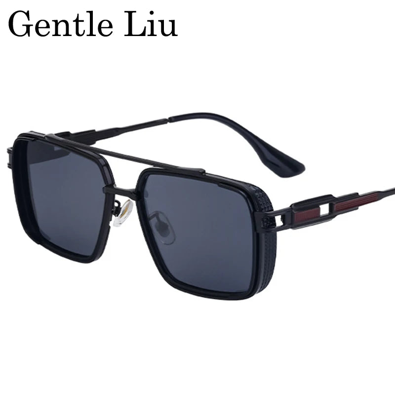 Lunettes de Soleil Carrées Steampunk Double Pont Métal UV400 Conduite Homme – CLEVI Paris