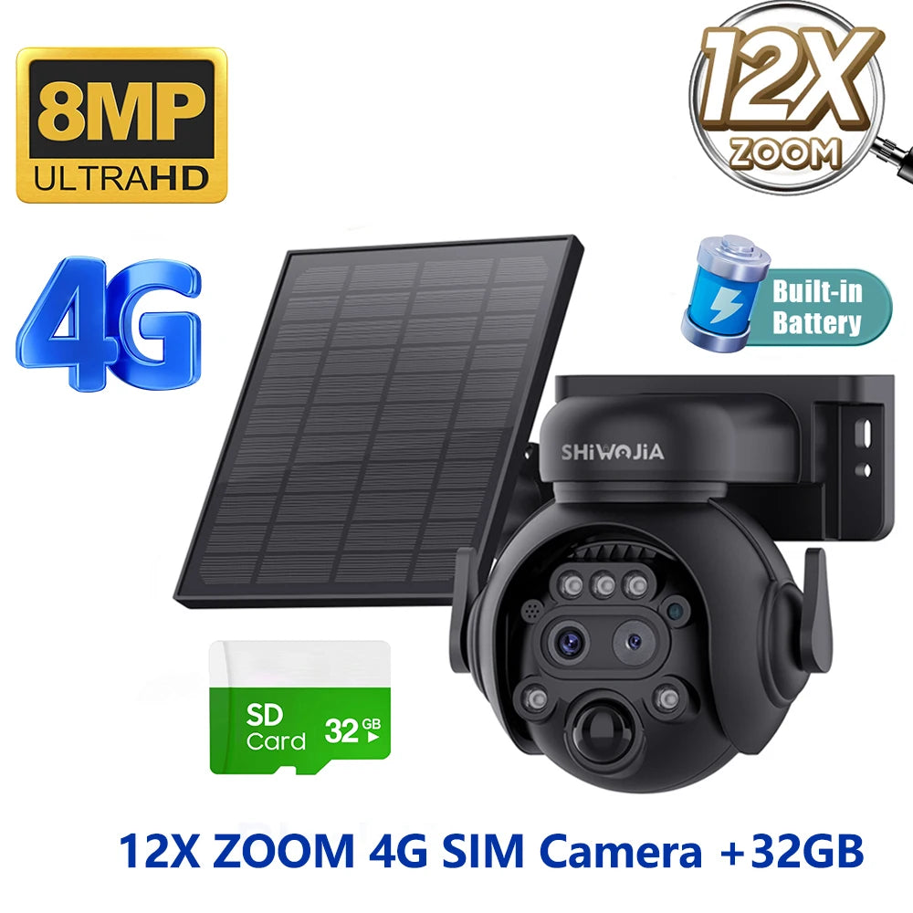 Caméra Solaire Extérieure 8MP 4K Double Objectif Zoom 12x 4G Wi-Fi PIR IP65 – CLEVI Paris