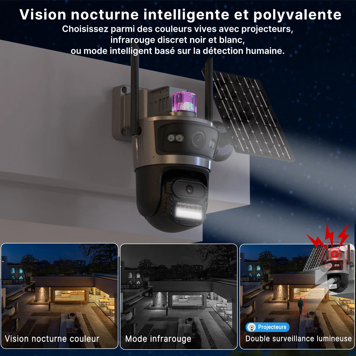 Caméra Solaire Extérieure 4G Wonsdar PTZ 355° 3 Écrans Suivi Auto Vision Nocturne iCsee – CLEVI Paris
