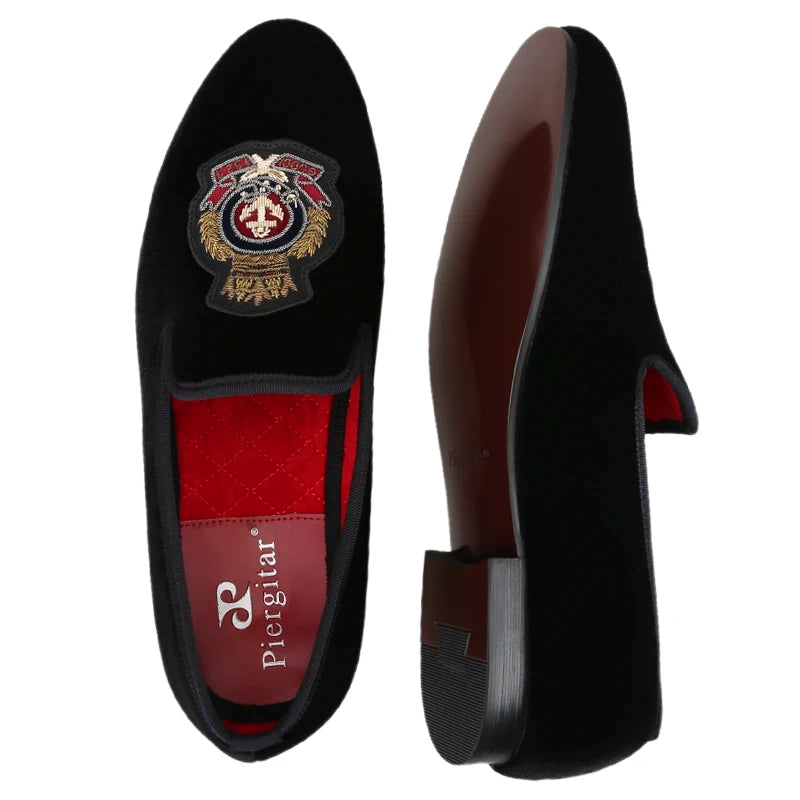 Mocassins Homme Velours Noir – Broderie Royale Faite Main, Slip-On, Soirée & Banquet | Tailles 37–50