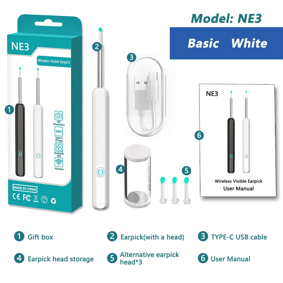 Kit Nettoyeur Oreilles Visuel HD 1080P Wi-Fi Otoscope IP67 USB-C – CLEVI Paris