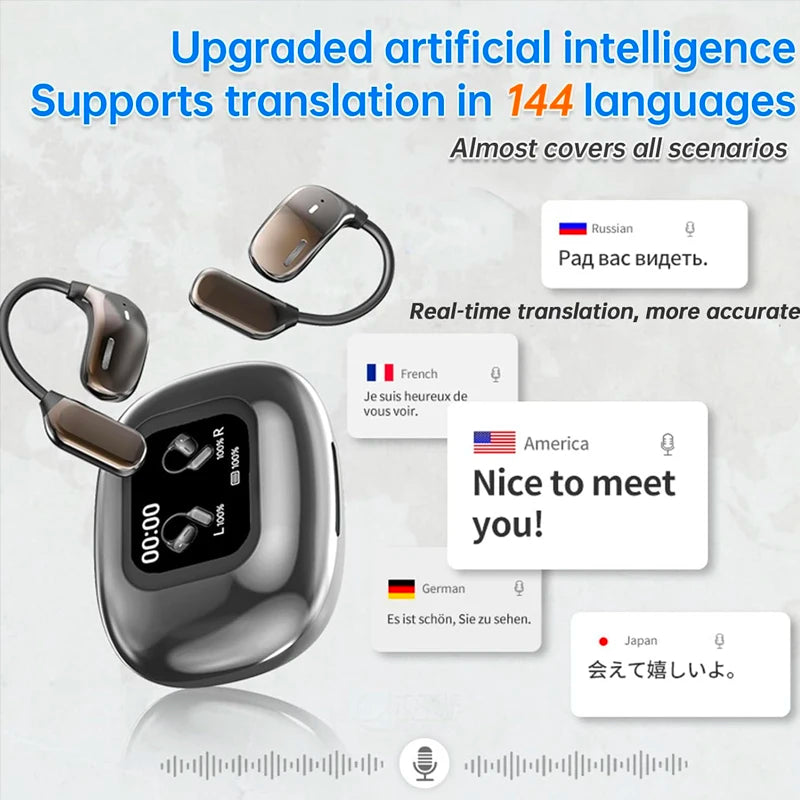 Écouteurs Traducteur IA UYUXIO OWS – 144 Langues, Écran LCD Tactile, 60H
