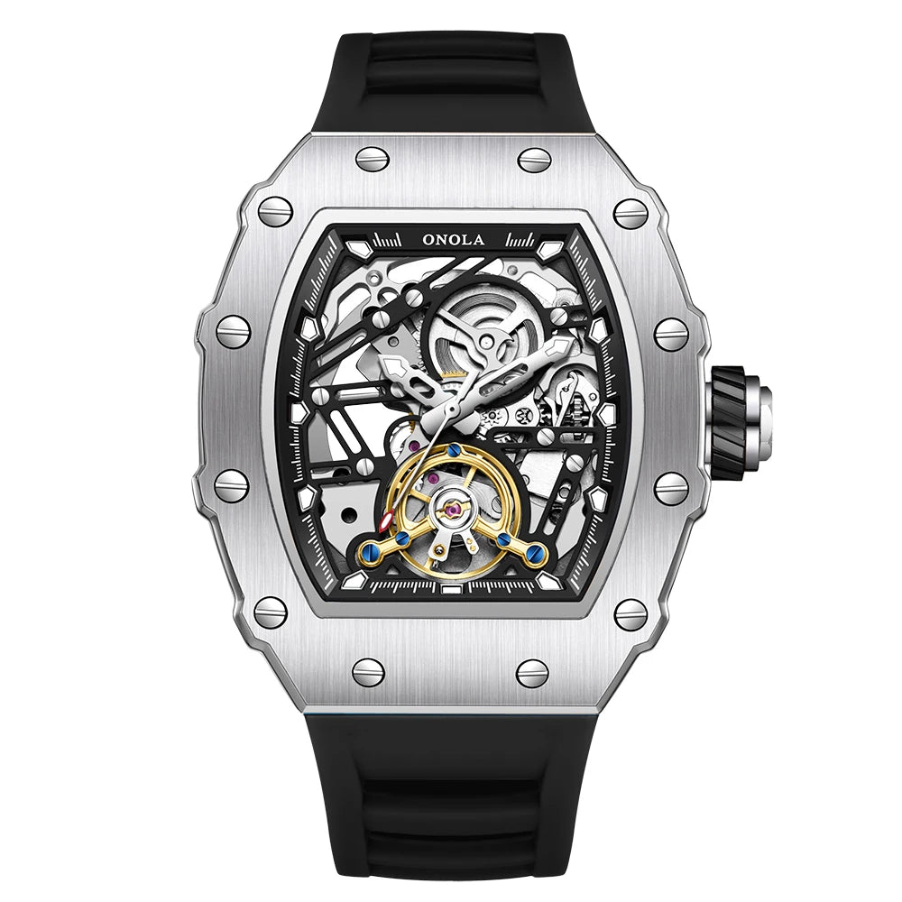 Montre Automatique Homme Onola ON-3854 Tourbillon Squelette Tonneau Silicone – CLEVI Paris
