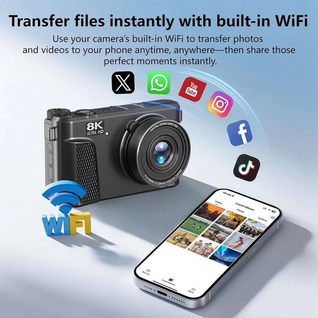 Appareil Photo Vlogging JSAMAZING W300 8K 88MP – Écran 3" Orientable 180°, Zoom 18x, WiFi, Stabilisation Double, YouTube – CLEVI Paris