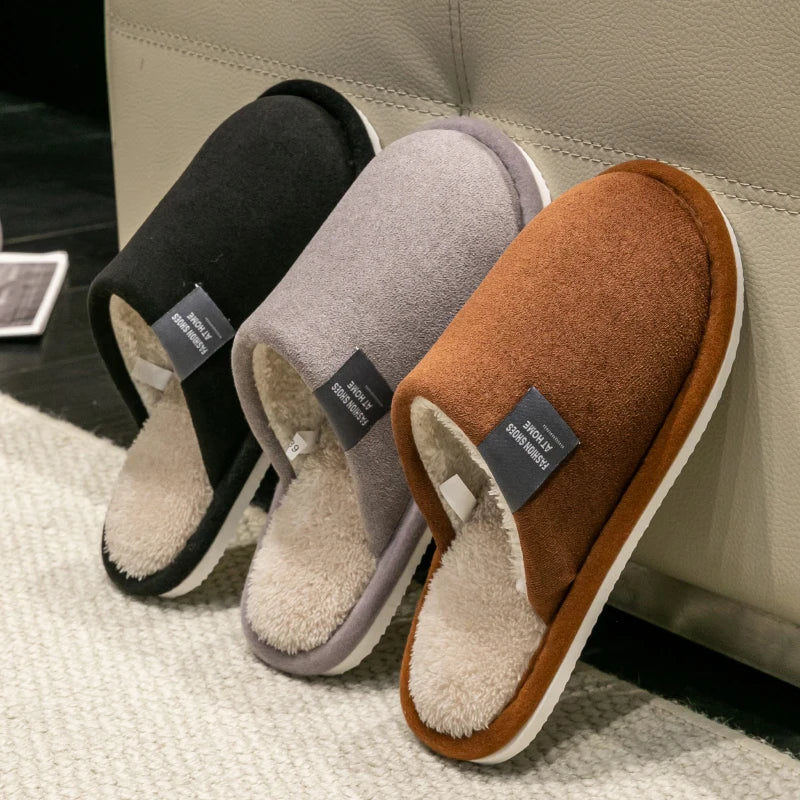 Chaussons d'Hiver Homme Antidérapants – Semelle EVA, Doublure Peluche & Confort Plat