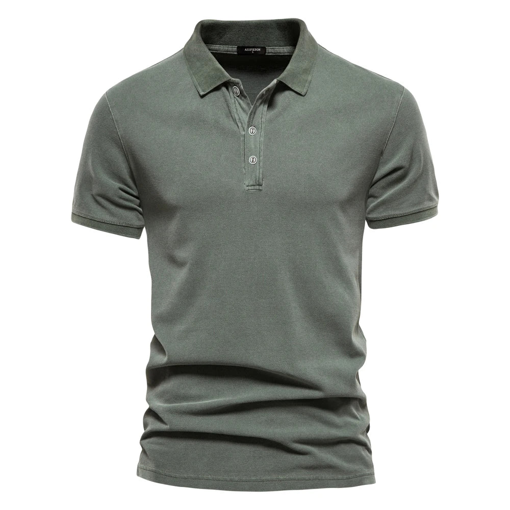 Polo Homme AIOPESON 100% Coton Uni – Col Rabattu, Manches Courtes, Anti-Boulochage