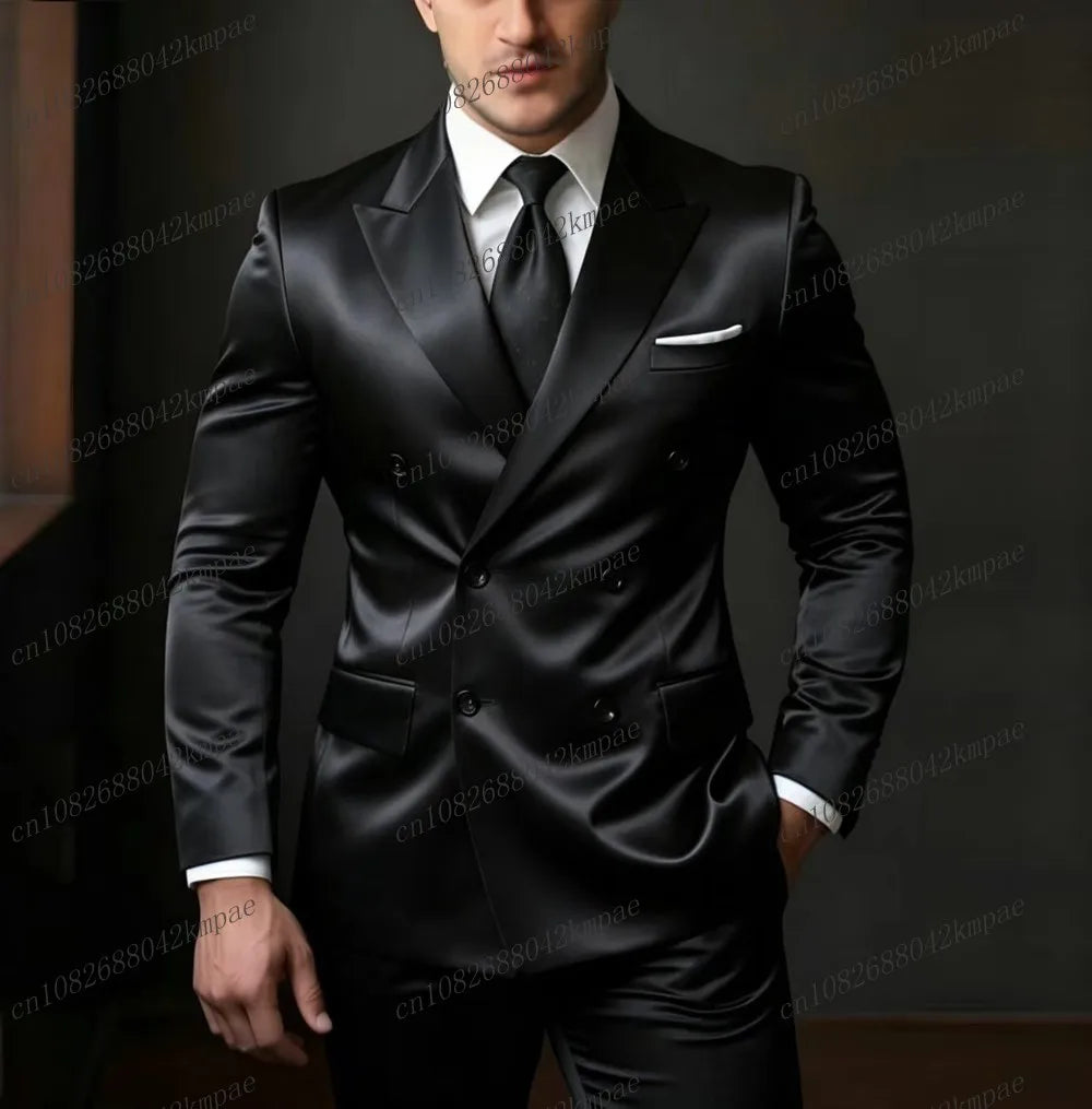 Costume Homme Formel Satin Acétate 2 Pièces Blazer Pantalon – CLEVI Paris
