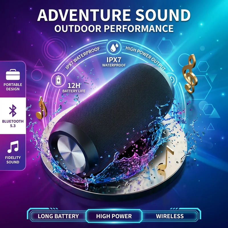 Enceinte Bluetooth Portable KaiAqua – Basses Puissantes, Subwoofer, TF/USB/AUX, Camping