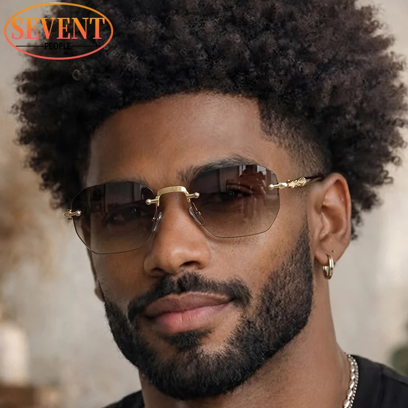 Lunettes de Soleil Steampunk Sans Monture Homme – Style Vintage Polygone UV400 – CLEVI Paris