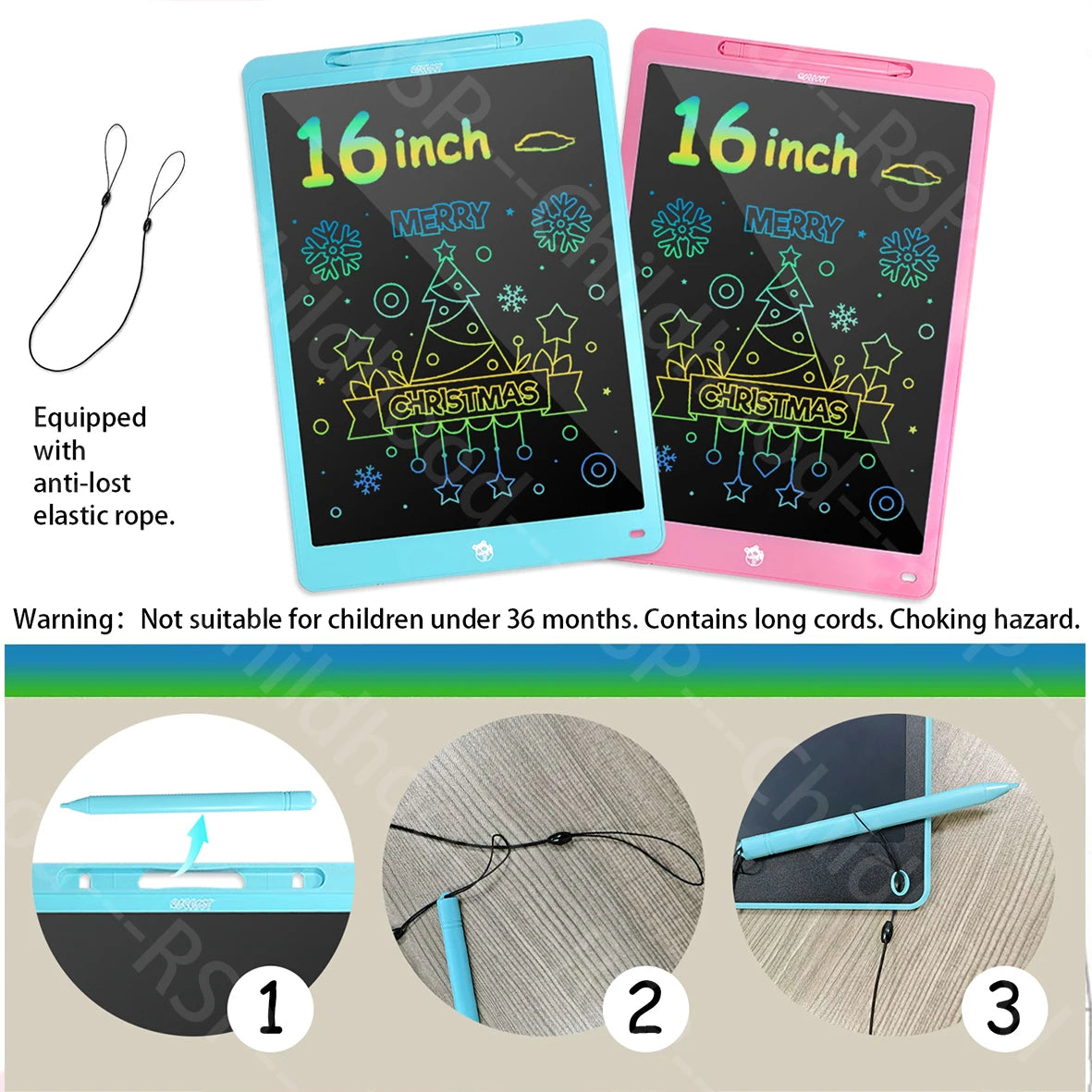 Tablette LCD Écriture 16" Couleur – Ardoise Numérique Effaçable, Jouet Éducatif, Certifiée CE – CLEVI Paris