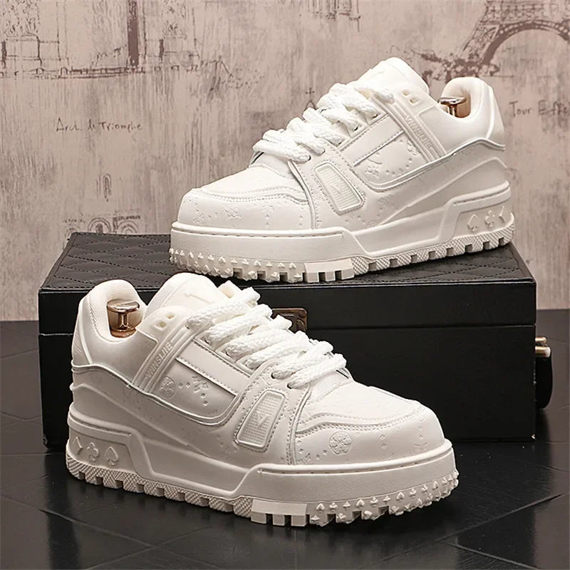 Sneaker Casual Homme HUISONG – Semelle Épaisse Cuir Lacets & Sangle Cheville
