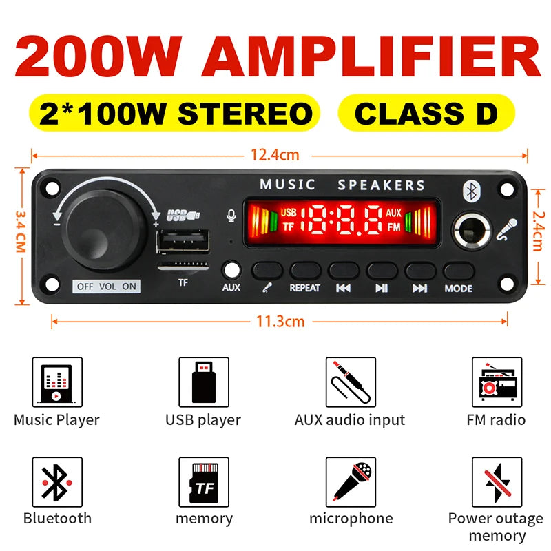 ARuiMei Carte Décodeur Amplificateur DIY TPA3116 Bluetooth 5.0 50W/200W MP3 FLAC USB TF FM – CLEVI Paris