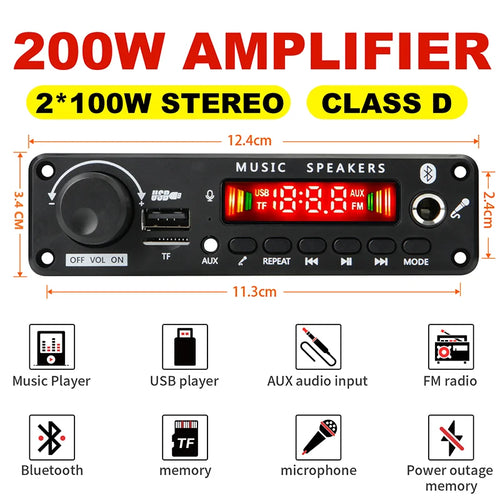 ARuiMei Carte Décodeur Amplificateur DIY TPA3116 Bluetooth 5.0 50W/200W MP3 FLAC USB TF FM – CLEVI Paris