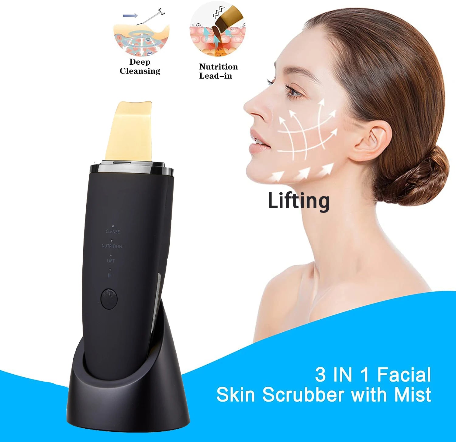 Spatule EMS Ultrasonique Or 24K Peeling Points Noirs Lifting Visage – CLEVI Paris
