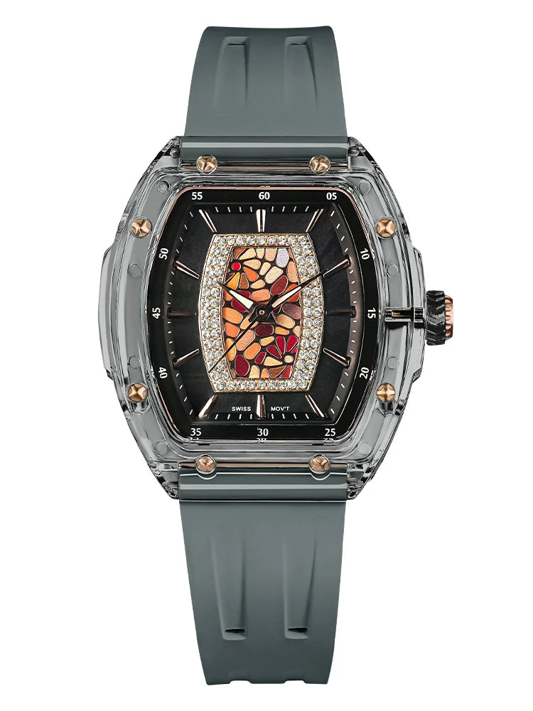 TSAR BOMBA Montre Femme Quartz Japonais Tonneau Saphir Caoutchouc Lumineux 35mm – CLEVI Paris