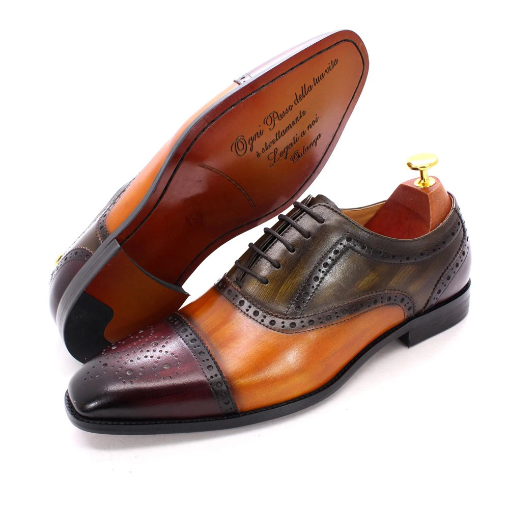 Oxford Brogue Homme Cuir de Veau Fait Main Cap Toe Bicolore Mariage Formel 2 Coloris – CLEVI Paris
