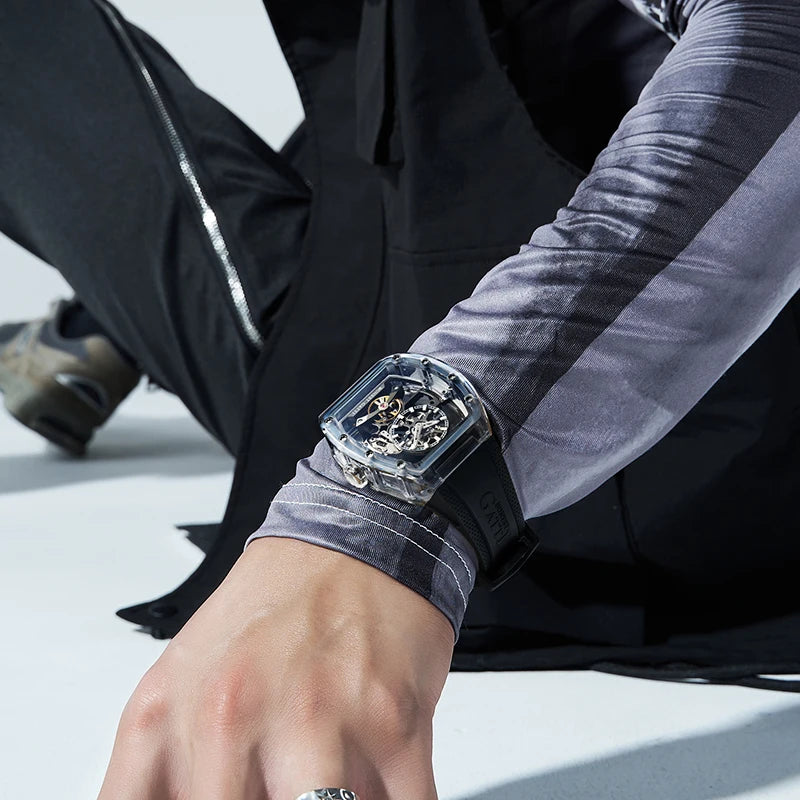 BONEST GATTI BG6005 Montre Homme Automatique Squelette Saphir Tonneau 30M – CLEVI Paris