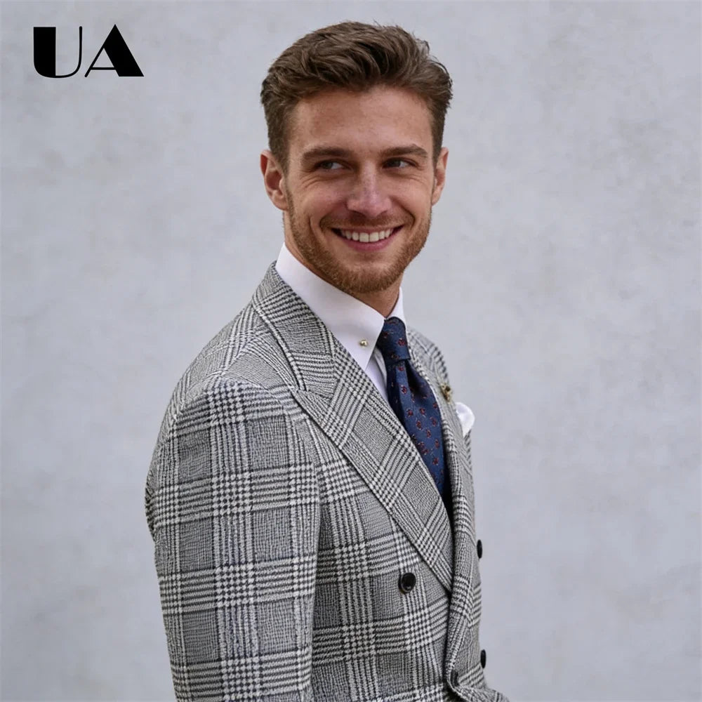 Costume Homme Gris à Carreaux Croisé – CLEVI