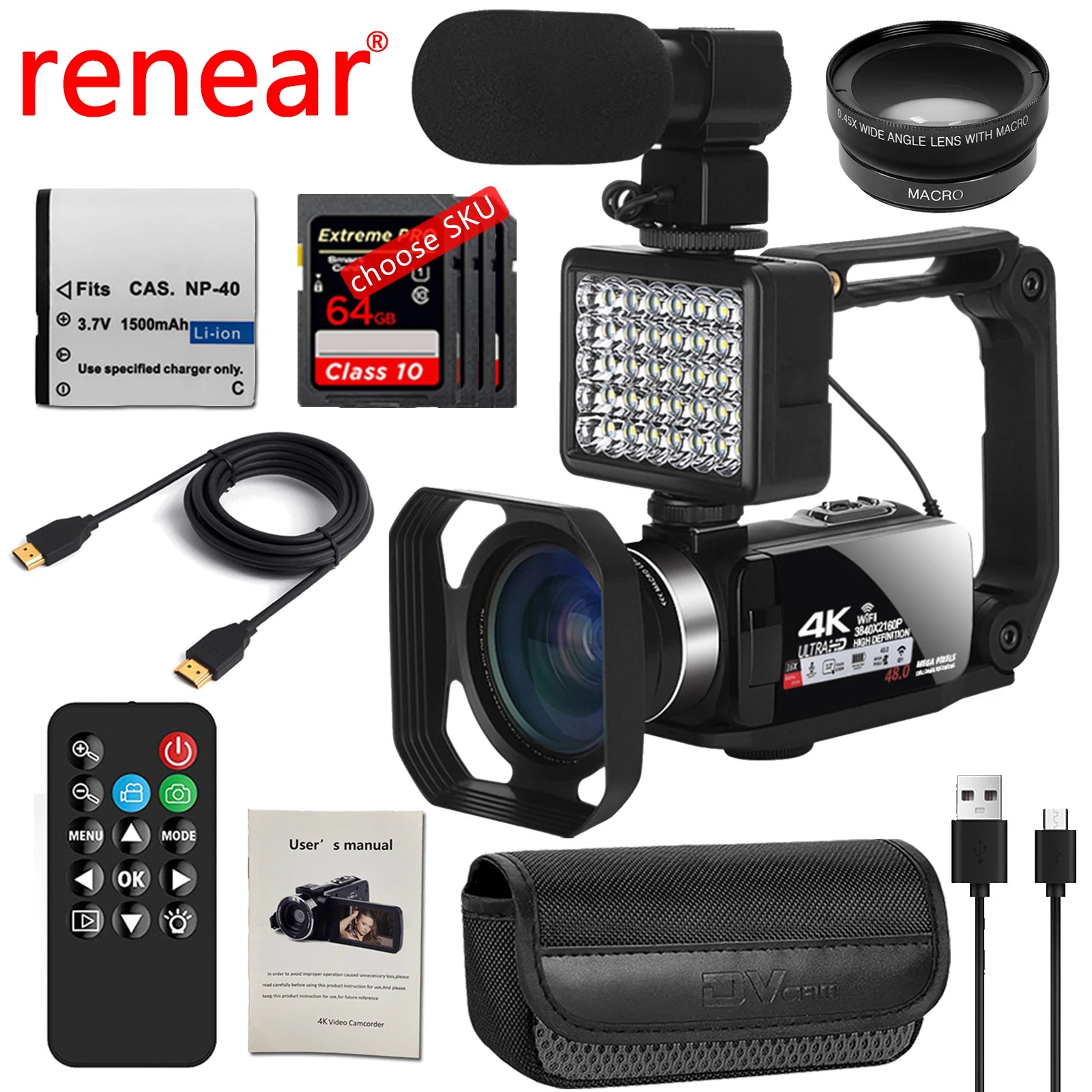 Caméscope Professionnel 4K 48MP WiFi Zoom 18x Écran Tactile 3" 270° – CLEVI Paris