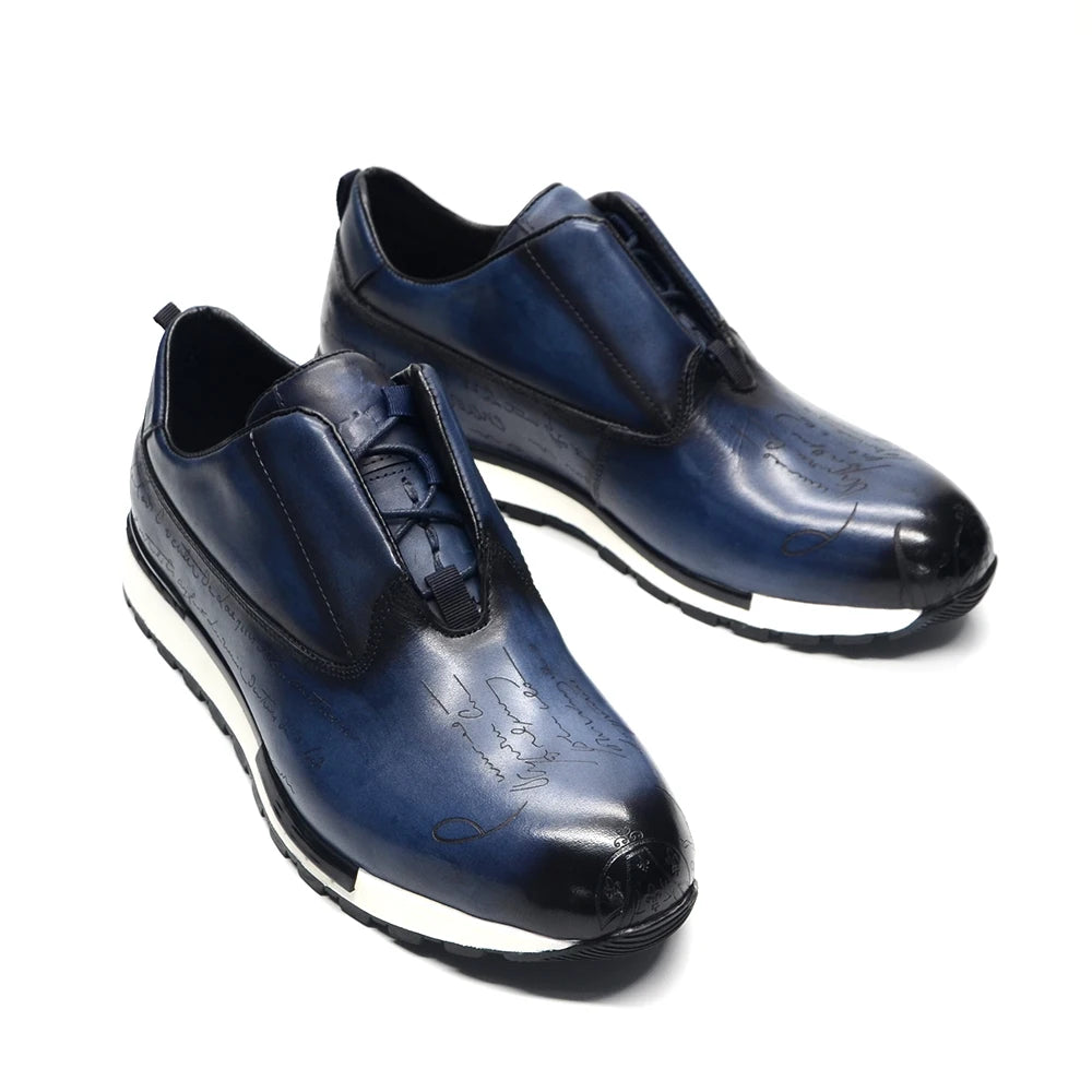 Oxford Sneaker Homme Cuir Véritable Motif Totem Peint Main | Doublure Agneau 3 Coloris