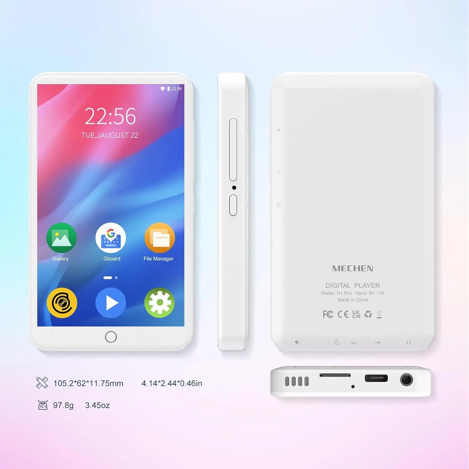 MECHEN H1 Pro Lecteur MP3/MP4 Android 9.0 WiFi Bluetooth Spotify Écran 4" 50h – CLEVI Paris