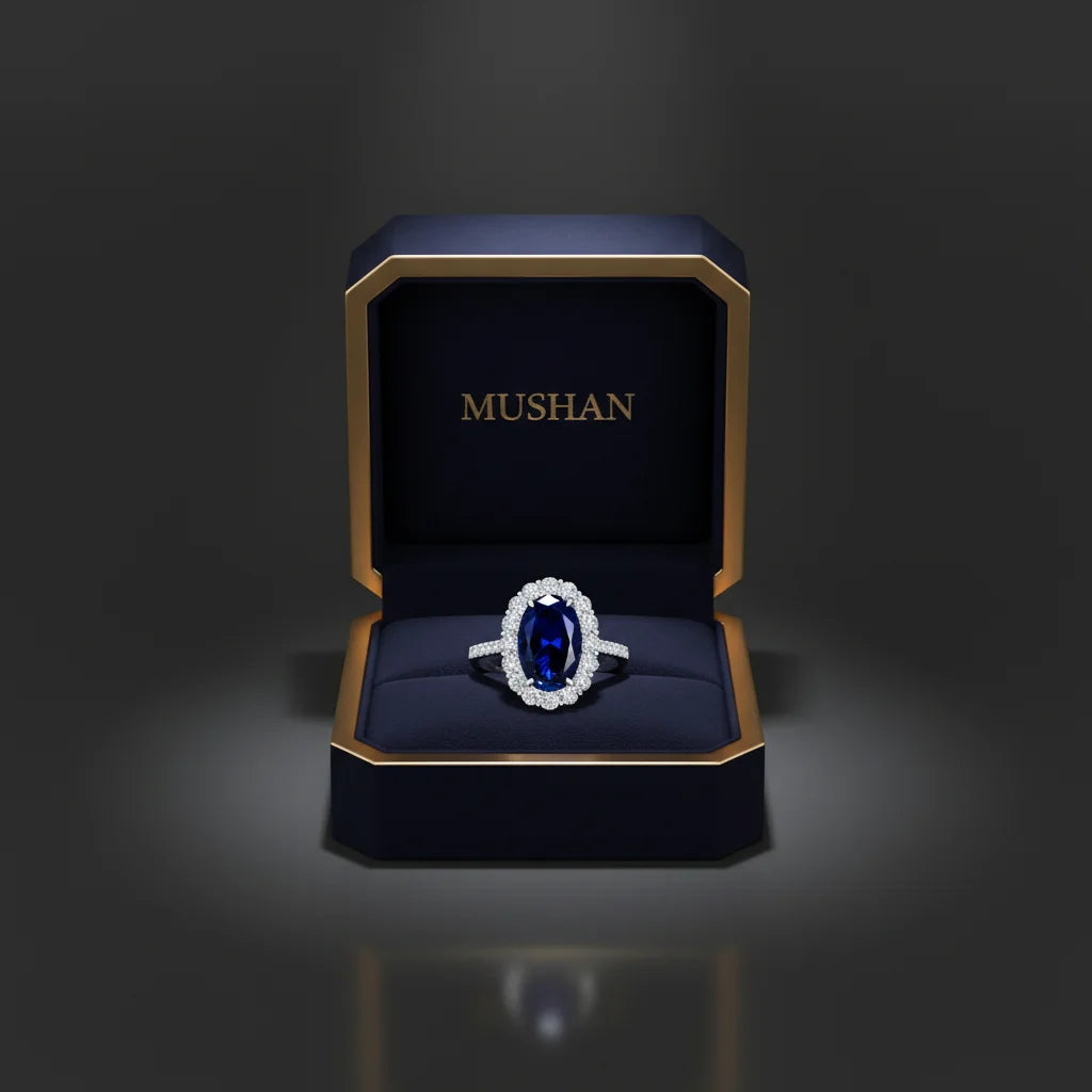 Bague Saphir Bleu HCD 4,4 Carats Ovale | Argent 925 – CLEVI Paris