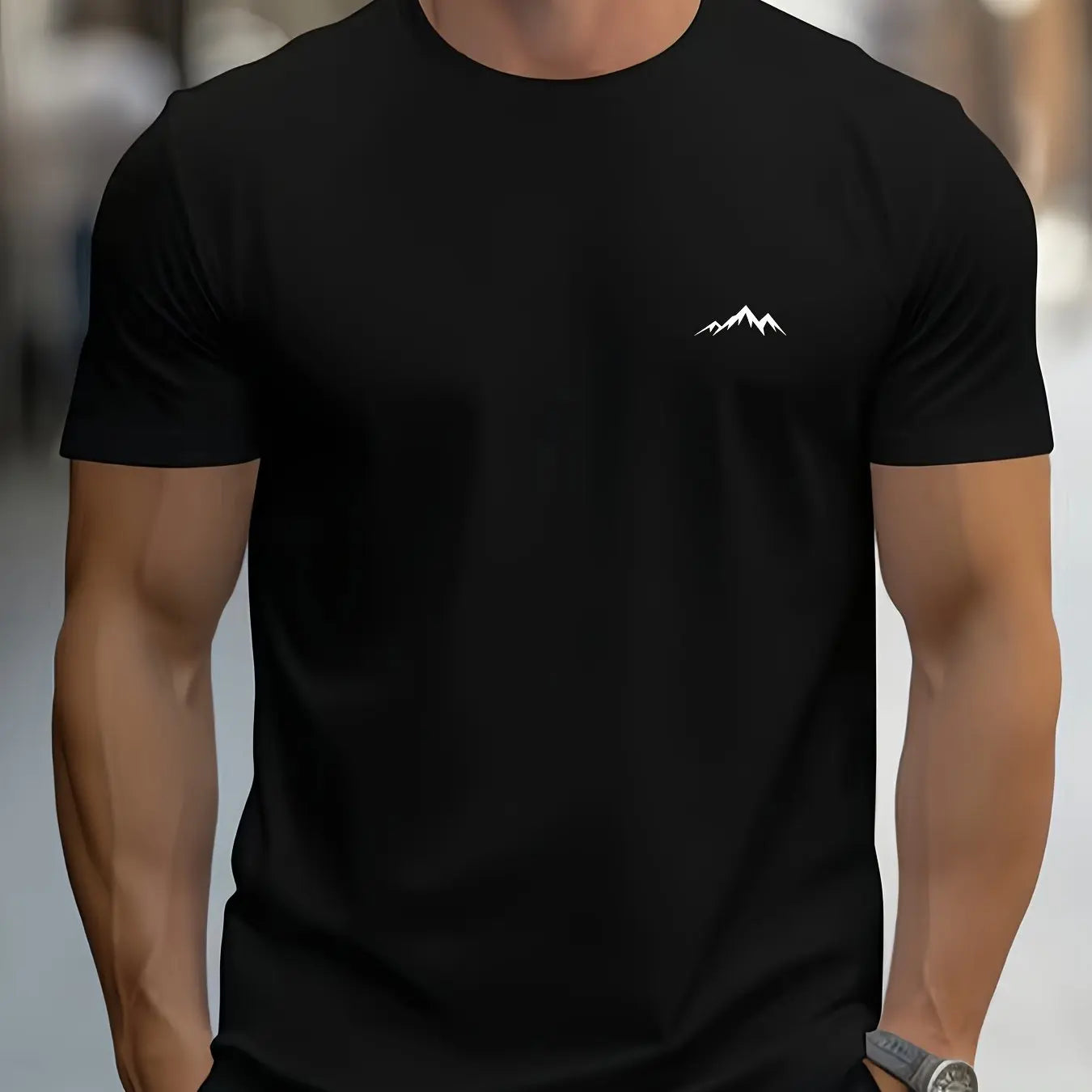 T-Shirt Homme 100% Coton Loose Col Rond Imprimé Montagne Casual Sport 4 Coloris – CLEVI Paris