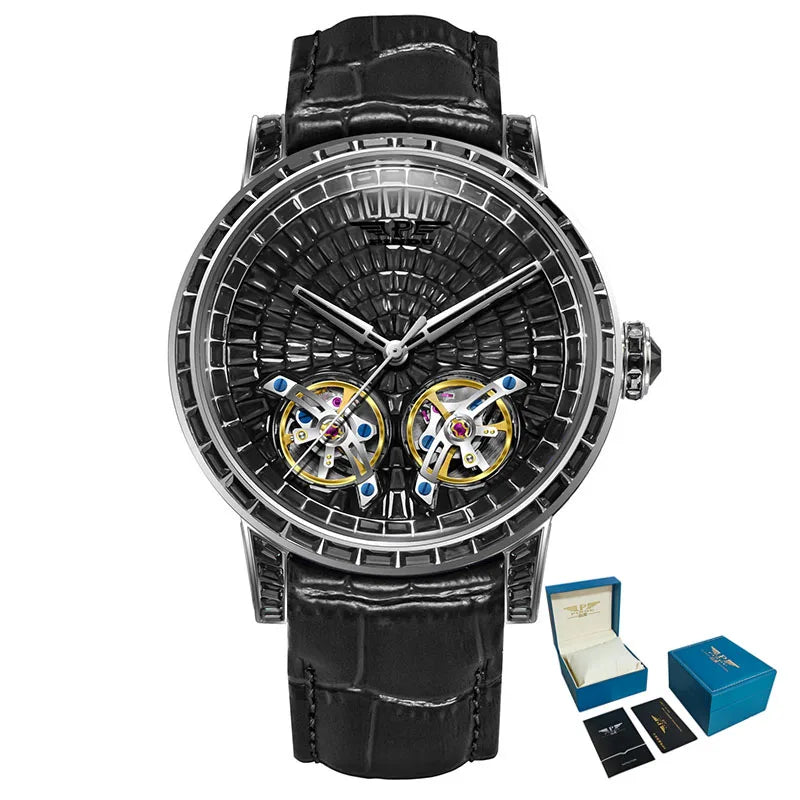 PINDU Montre Automatique Homme Double Tourbillon Saphir Acier 45mm Couronne Vissée – CLEVI Paris
