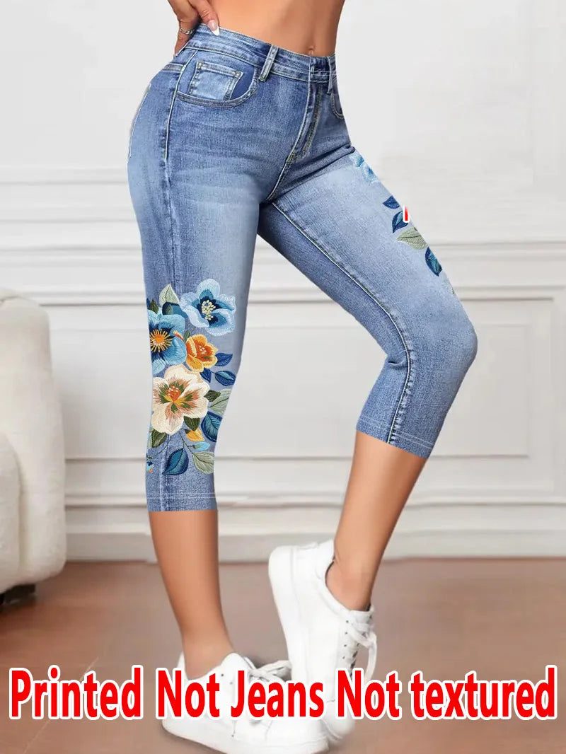 Legging Capri Femme Imprimé Floral Taille Haute Stretch Casual Toutes Saisons – CLEVI Paris