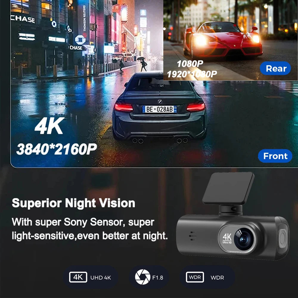 Dashcam 4K WiFi V22B – Double Objectif, GPS, Caméra Arrière 1080p, Surveillance Parking 24h – CLEVI Paris