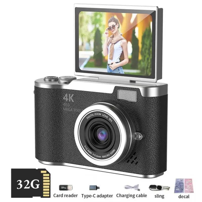Appareil Photo Numérique CCD 48MP 4K Zoom 8x Écran Selfie 180° | Filtres Beauté Cadeau