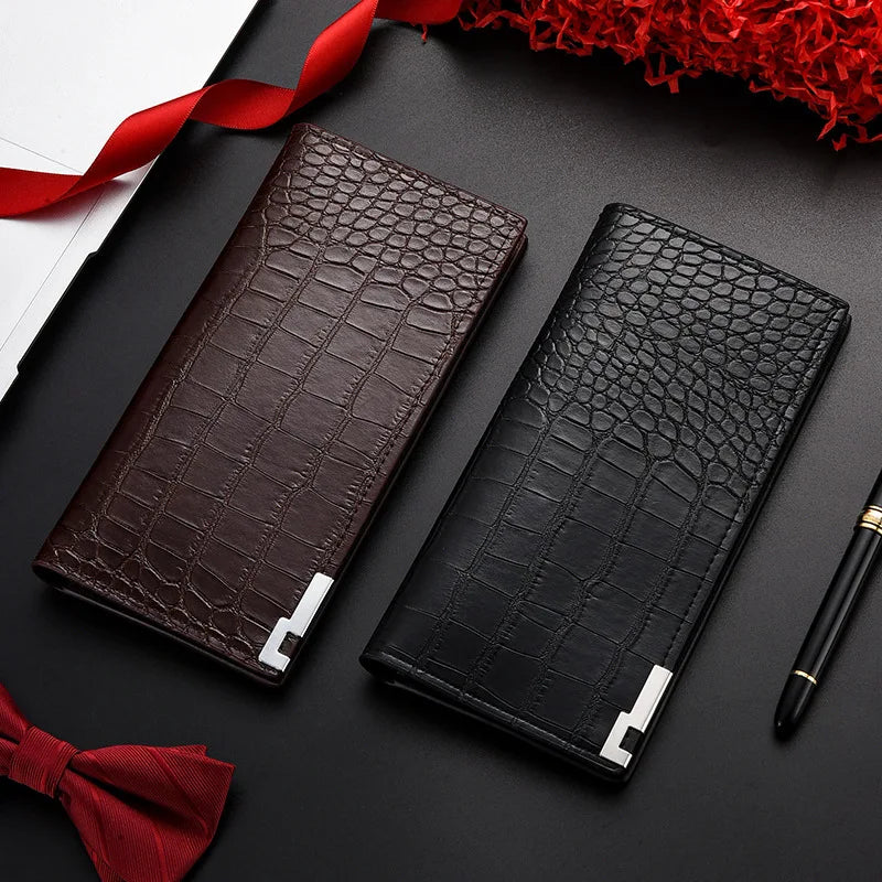 Portefeuille Long Homme PU Motif Crocodile Ultra-Plat Business Luxe 2 Coloris – CLEVI Paris