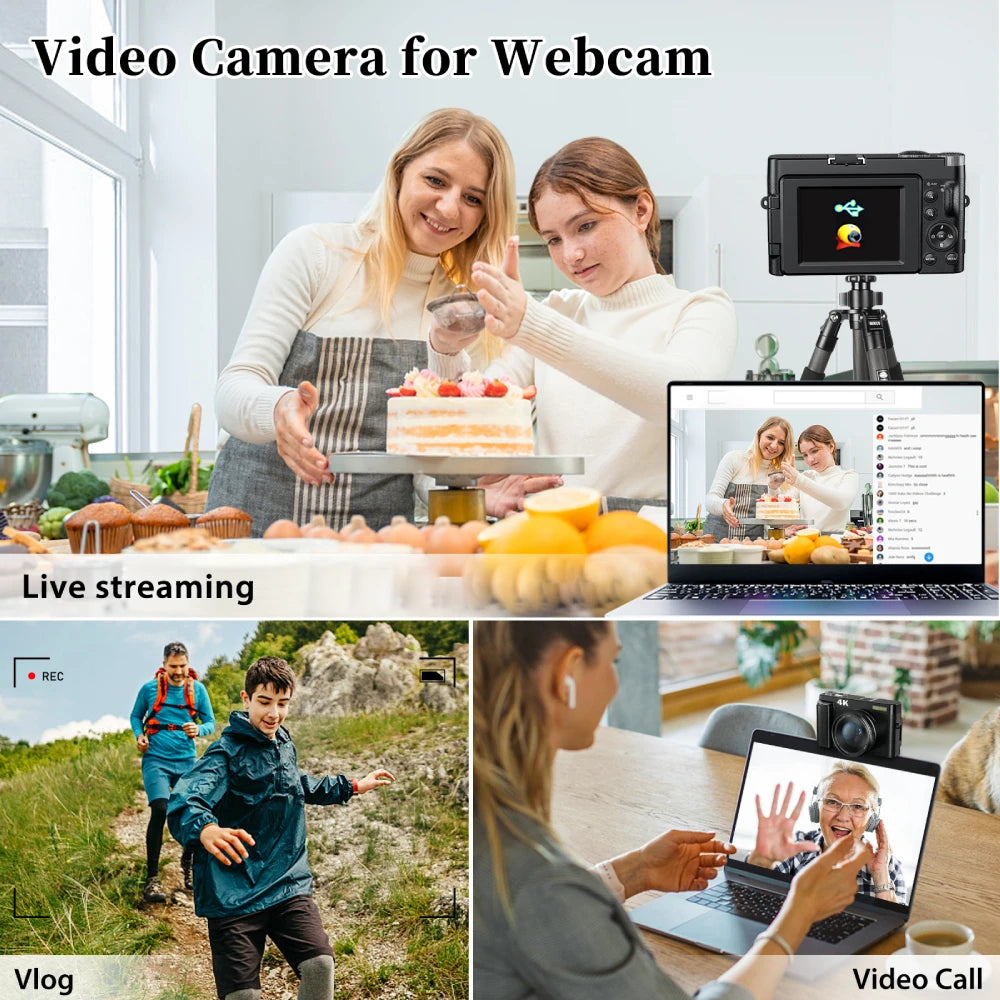 Appareil Photo Compact 4K 48MP MELCAM – Écran 3" Rabattable 180°, Autofocus, Anti-Flou, Flash