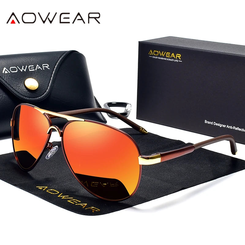 Lunettes de Soleil Aviateur Homme – Polarisées UV400 | AOWEAR | Style Pilote
