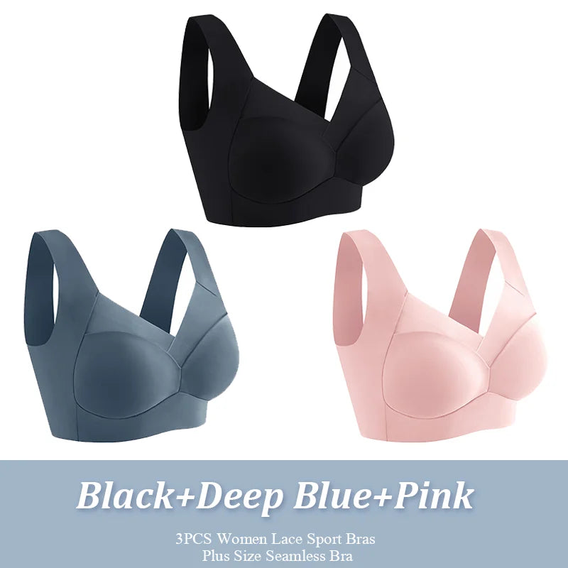 Lot de 3 Soutiens-Gorge Sport Sans Armature | Dentelle, Sans Coutures, Grande Taille – CLEVI Paris