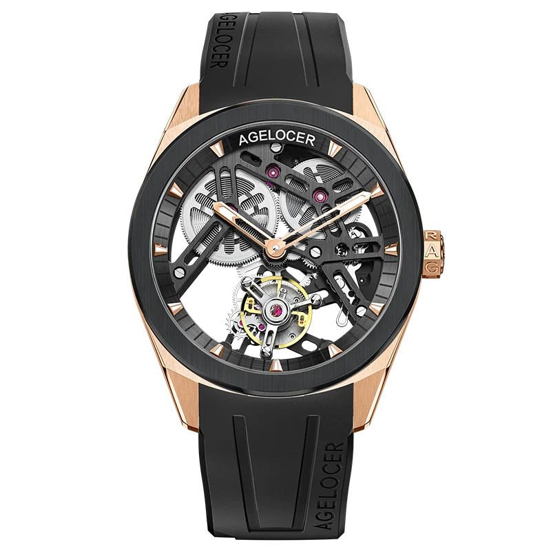 Montre Homme Flying Tourbillon Squelette Lunette Céramique 80h Agelocer Cal.A9001 Prix EID – CLEVI Paris