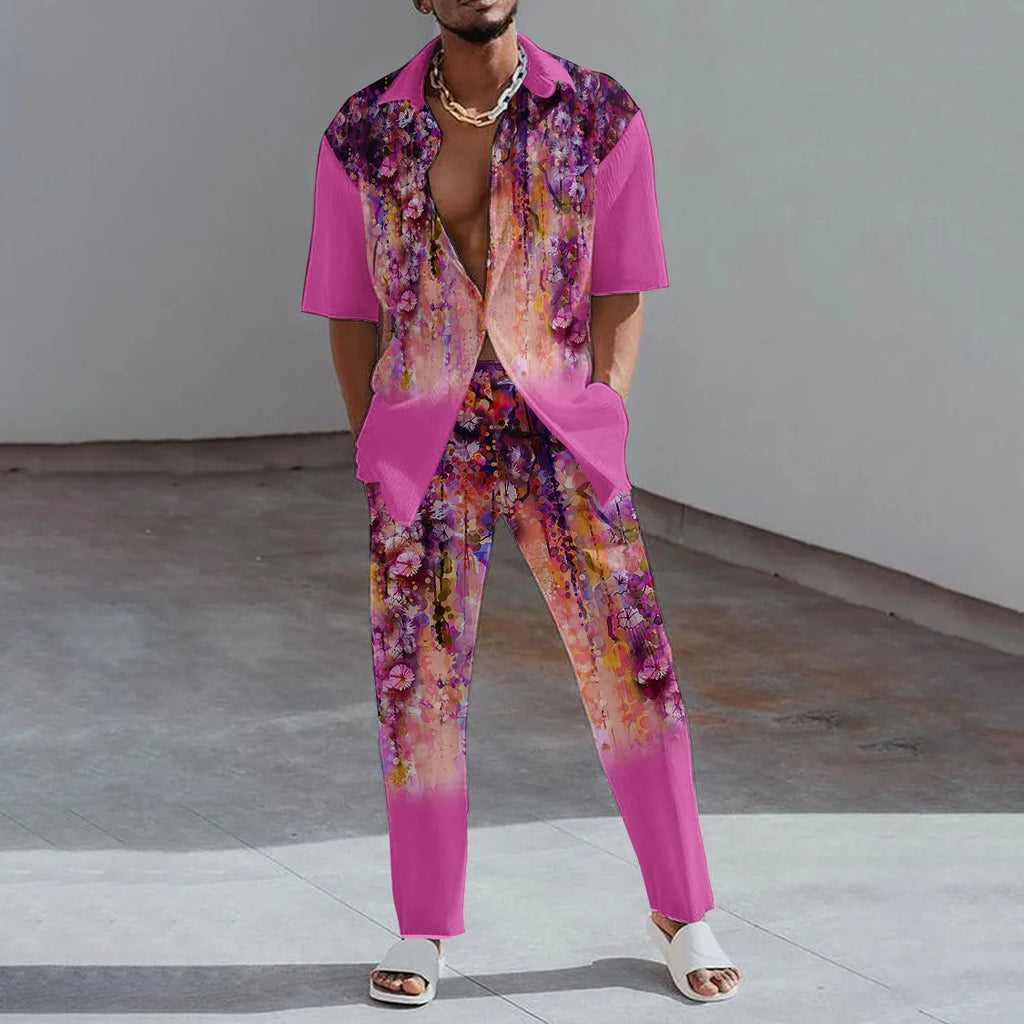 Ensemble 2 Pièces Homme Imprimé 3D Chemise & Pantalon Été – CLEVI Paris
