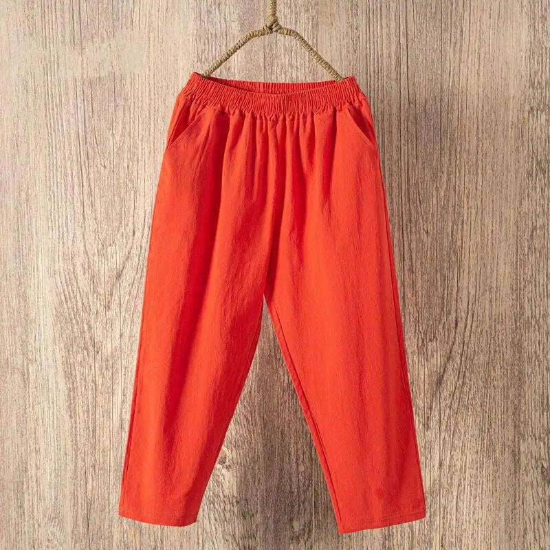 Sarouel Femme Coton Lin Casual Loose Taille Élastique Été – CLEVI Paris