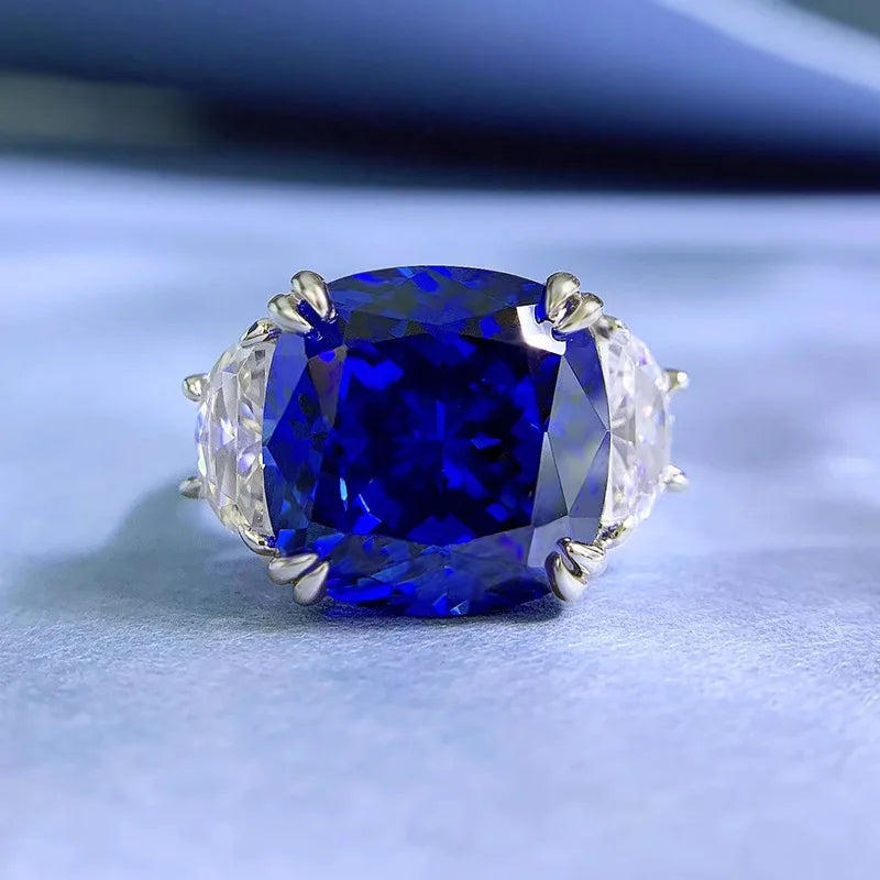 Bague Saphir Lab & Diamant Haute Carbone | Argent 925 – CLEVI Paris