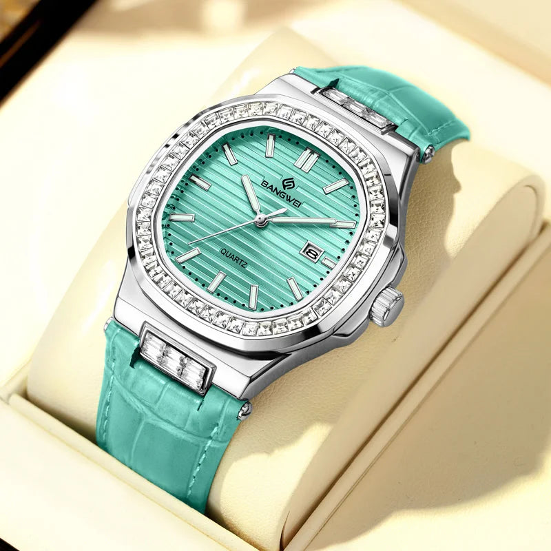 Montre Quartz Femme BANGWEI 8823 Carrée Diamants Bracelet – CLEVI Paris