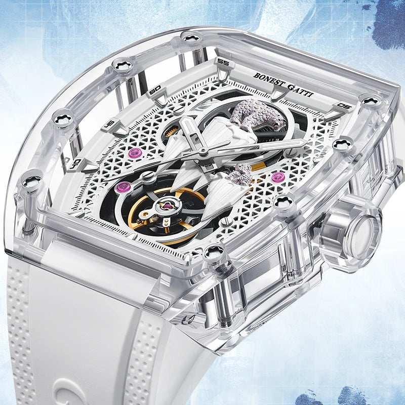 BONEST GATTI Montre Automatique Homme Squelette Ours Polaire Cristal 360° Saphir – CLEVI Paris