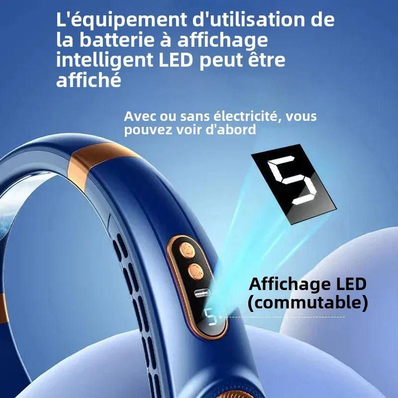 Ventilateur Tour de Cou JKUOO Rechargeable USB 5 Vitesses LED Mains Libres – CLEVI Paris