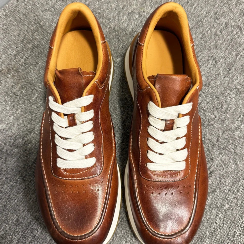 Sneakers Artisanales Cuir de Cheval Homme Bout Rond Rétro Respirant QHCCID – CLEVI Paris